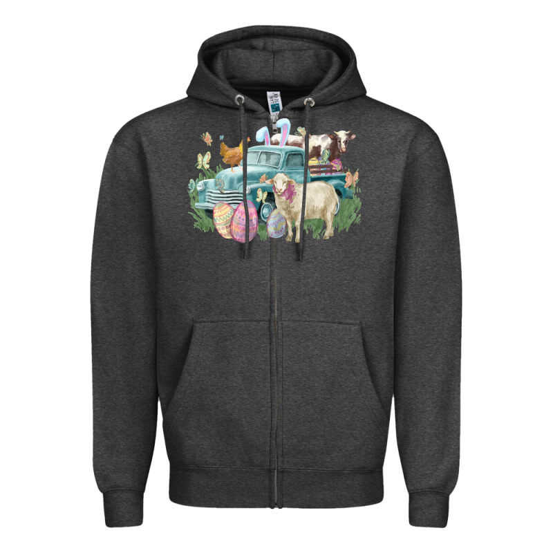 Easter Truck Farm Animals Easter Day Zipper Hoodie by HowdyJamesFarm | Teevron