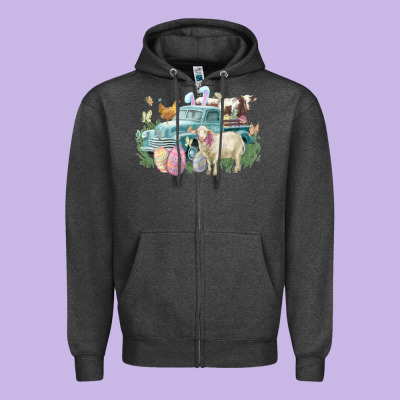 Easter Truck Farm Animals Easter Day Zipper Hoodie Designed By Howdyjamesfarm