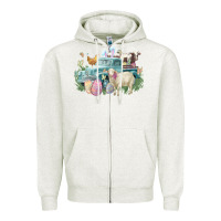 Oatmeal Heather Easter truck farm animals Easter Day Zipper Hoodie - HowdyJamesFarm