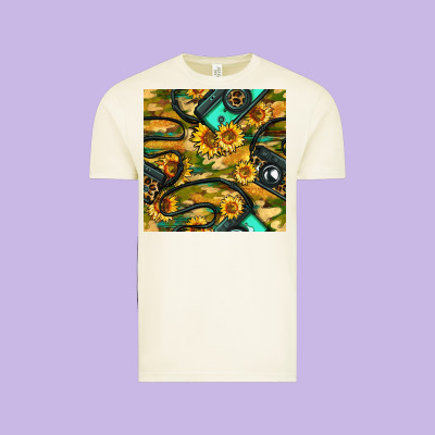 Leopard Digital Camera And Sunflowers With Camouflage Seamless Pattern Vintage Tee Designed By Bundleandbundleshop