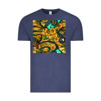 Vintage Denim Leopard Digital Camera And Sunflowers With Camouflage Seamless Pattern Vintage Tee - BundleAndBundleShop