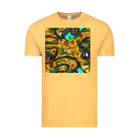 Vintage Mustard Leopard Digital Camera And Sunflowers With Camouflage Seamless Pattern Vintage Tee - BundleAndBundleShop