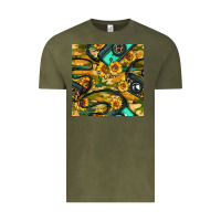 Vintage Olive Leopard Digital Camera And Sunflowers With Camouflage Seamless Pattern Vintage Tee - BundleAndBundleShop