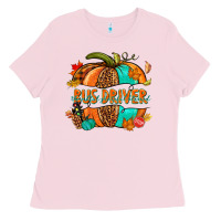Bubblegum Pink bus driver pumpkin Ladies Tee - NancyCooperArtShop