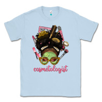 Dusty Blue Afro Messy Bun Cosmetologist Classic Tee - BundleAndBundleShop