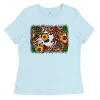 Baby Blue distressed christmas sunflowers leopard cowhide background Ladies Tee - Jasminsmagicworld