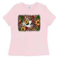Distressed Christmas Sunflowers Leopard Cowhide Background Ladies Tee | Teevron