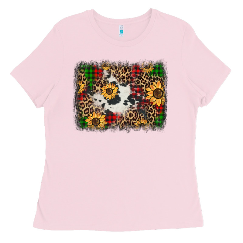 Distressed Christmas Sunflowers Leopard Cowhide Background Ladies Tee by Jasminsmagicworld | Teevron