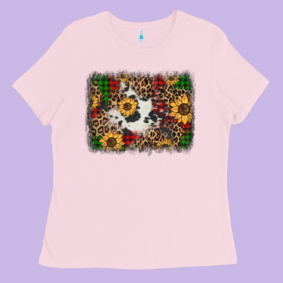 Distressed Christmas Sunflowers Leopard Cowhide Background Ladies Tee Designed By Jasminsmagicworld