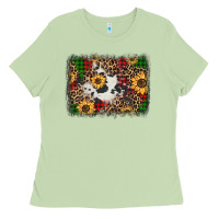 Matcha distressed christmas sunflowers leopard cowhide background Ladies Tee - Jasminsmagicworld