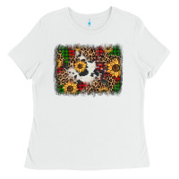 White distressed christmas sunflowers leopard cowhide background Ladies Tee - Jasminsmagicworld