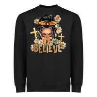Black Gray Hair Believe Praying Caucasian Messy Bun Heavyweight Sweatshirt - texasbilliewilder