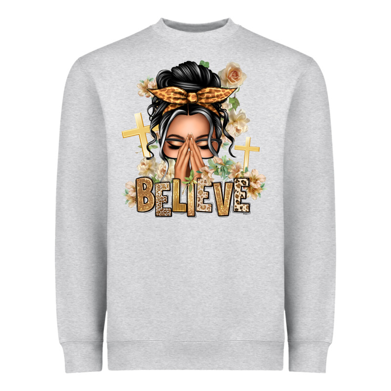 Gray Hair Believe Praying Caucasian Messy Bun Heavyweight Sweatshirt by texasbilliewilder | Teevron