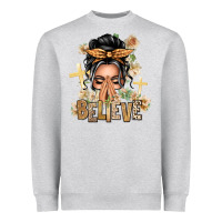 Heather Grey Gray Hair Believe Praying Caucasian Messy Bun Heavyweight Sweatshirt - texasbilliewilder
