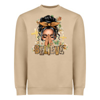 Mushroom Gray Hair Believe Praying Caucasian Messy Bun Heavyweight Sweatshirt - texasbilliewilder