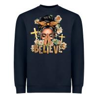 Navy Gray Hair Believe Praying Caucasian Messy Bun Heavyweight Sweatshirt - texasbilliewilder