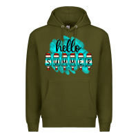Army Green Hello Summer Serape Turquoise Premium Hoodie - CowCowDesign