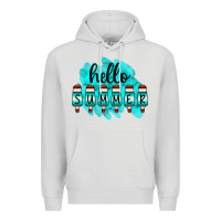 Dove Grey Hello Summer Serape Turquoise Premium Hoodie - CowCowDesign