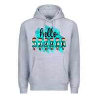 Heather Grey Hello Summer Serape Turquoise Premium Hoodie - CowCowDesign