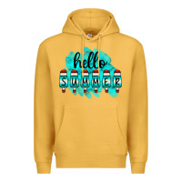 Mustard Hello Summer Serape Turquoise Premium Hoodie - CowCowDesign