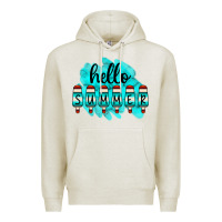 Oatmeal Heather Hello Summer Serape Turquoise Premium Hoodie - CowCowDesign