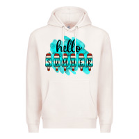 Pale Pink Hello Summer Serape Turquoise Premium Hoodie - CowCowDesign