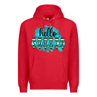 Red Hello Summer Serape Turquoise Premium Hoodie - CowCowDesign