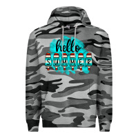 Slate Camo Hello Summer Serape Turquoise Premium Hoodie - CowCowDesign
