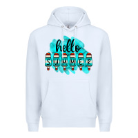 White Hello Summer Serape Turquoise Premium Hoodie - CowCowDesign