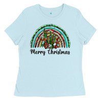 Baby Blue merry christmas cactus rainbow Ladies Tee - BarkalooDesign
