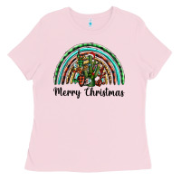 Bubblegum Pink merry christmas cactus rainbow Ladies Tee - BarkalooDesign