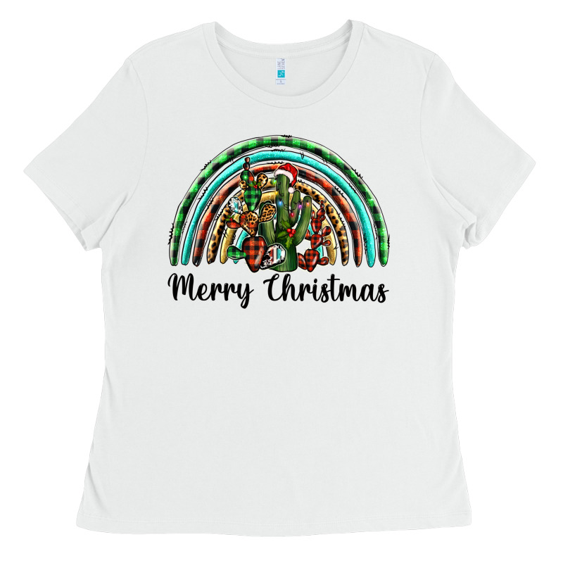 Merry Christmas Cactus Rainbow Ladies Tee by BarkalooDesign | Teevron
