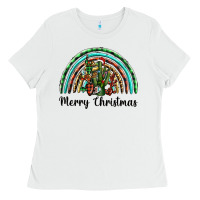 White merry christmas cactus rainbow Ladies Tee - BarkalooDesign