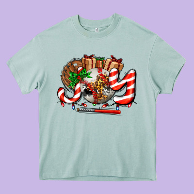 Joy With Baseball And Christmas Gift And Candies Heavy Core Tee Designed By Adodesignshop