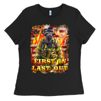 Black First In last Out Firefighter Ladies Tee - LillyAllenDesigns