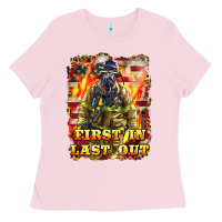Bubblegum Pink First In last Out Firefighter Ladies Tee - LillyAllenDesigns