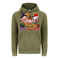 Vintage Olive Happy Hallothanksmas Pigs Vintage Hoodie - BundleAndBundleShop