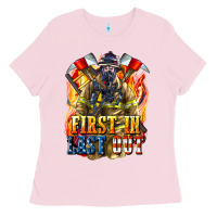 Bubblegum Pink First In last Out American Firefighter Ladies Tee - LillyAllenDesigns