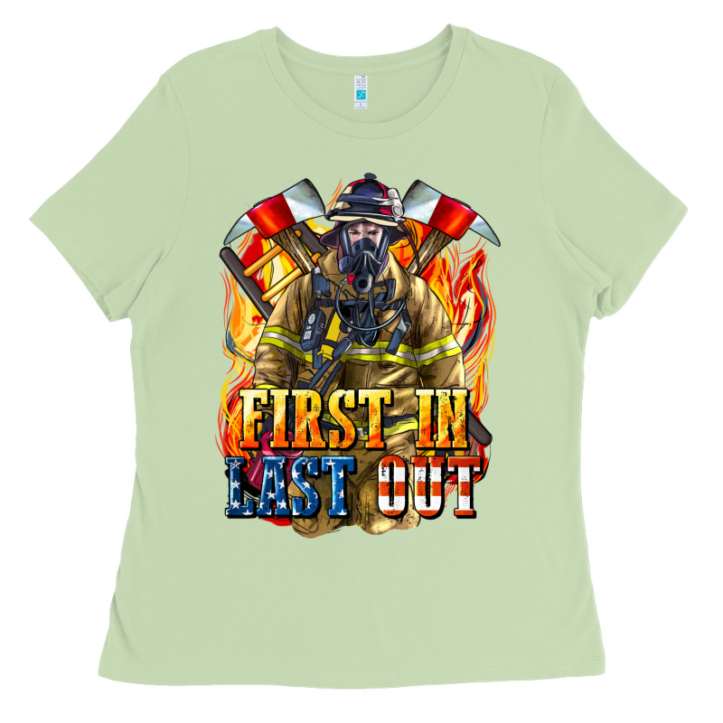 First In Last Out American Firefighter Ladies Tee by LillyAllenDesigns | Teevron