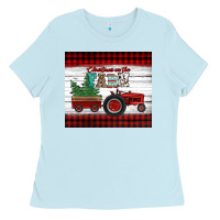 Baby Blue christmas on the farm tractor Ladies Tee - Jasminsmagicworld