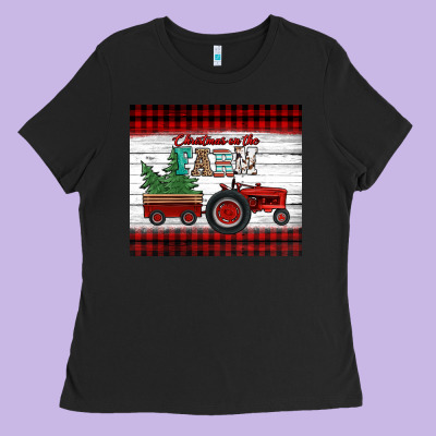 Christmas On The Farm Tractor Ladies Tee Designed By Jasminsmagicworld