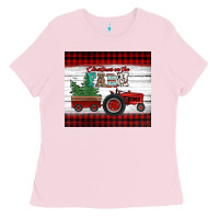 Bubblegum Pink christmas on the farm tractor Ladies Tee - Jasminsmagicworld