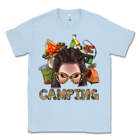 Dusty Blue Camping Braid Hair Woman With Fire Bbs Classic Tee - BundleAndBundleShop