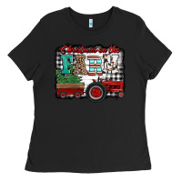 Black christmas on the farm tractor buffalo plaid Ladies Tee - Jasminsmagicworld