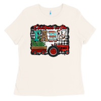 Bone christmas on the farm tractor buffalo plaid Ladies Tee - Jasminsmagicworld