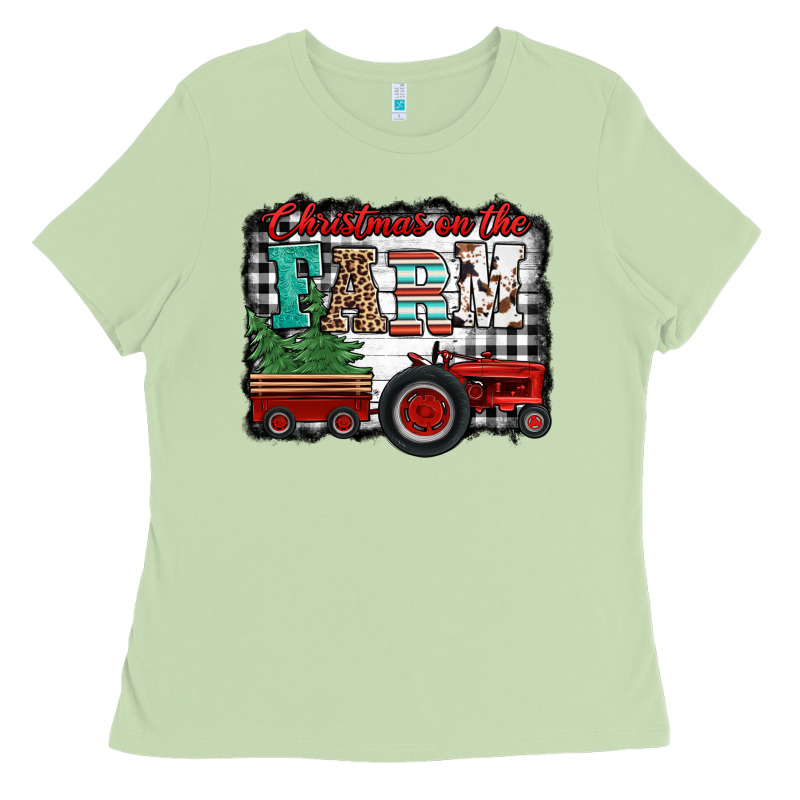 Christmas On The Farm Tractor Buffalo Plaid Ladies Tee by Jasminsmagicworld | Teevron