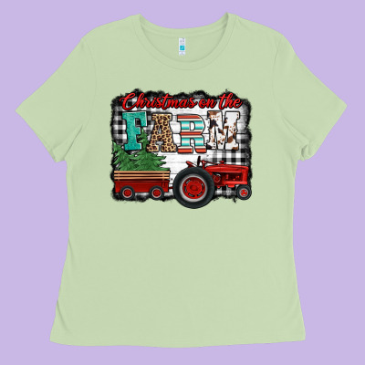 Christmas On The Farm Tractor Buffalo Plaid Ladies Tee Designed By Jasminsmagicworld
