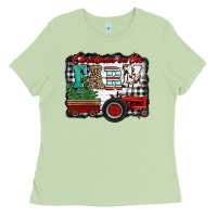 Matcha christmas on the farm tractor buffalo plaid Ladies Tee - Jasminsmagicworld