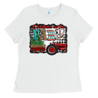 White christmas on the farm tractor buffalo plaid Ladies Tee - Jasminsmagicworld