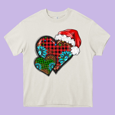 Christmas Heart Gemstones Leopard Heavy Core Tee Designed By Barkaloodesign